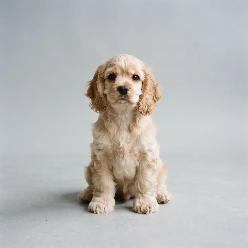 Illustration of a American Cocker Spaniel: buff coat. Not a photograph of a puppy for sale.