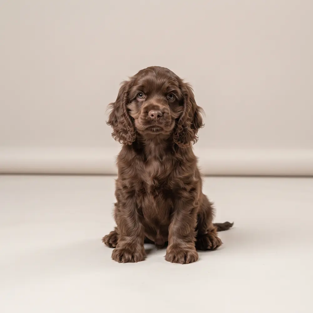 Illustration of a American Cocker Spaniel: chocolate coat. Not a photograph of a puppy for sale.