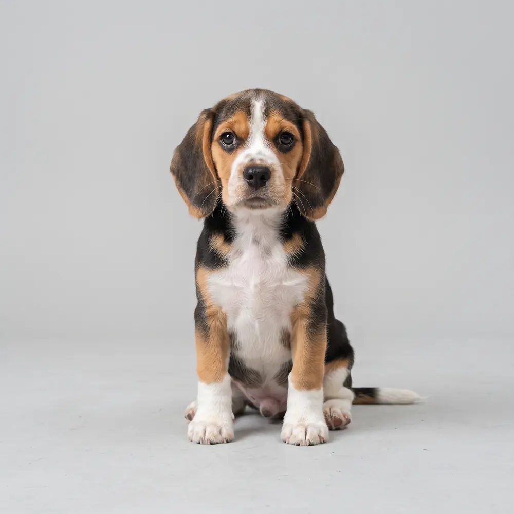Illustration of a Beagle: tri-colour coat. Not a photograph of a puppy for sale.
