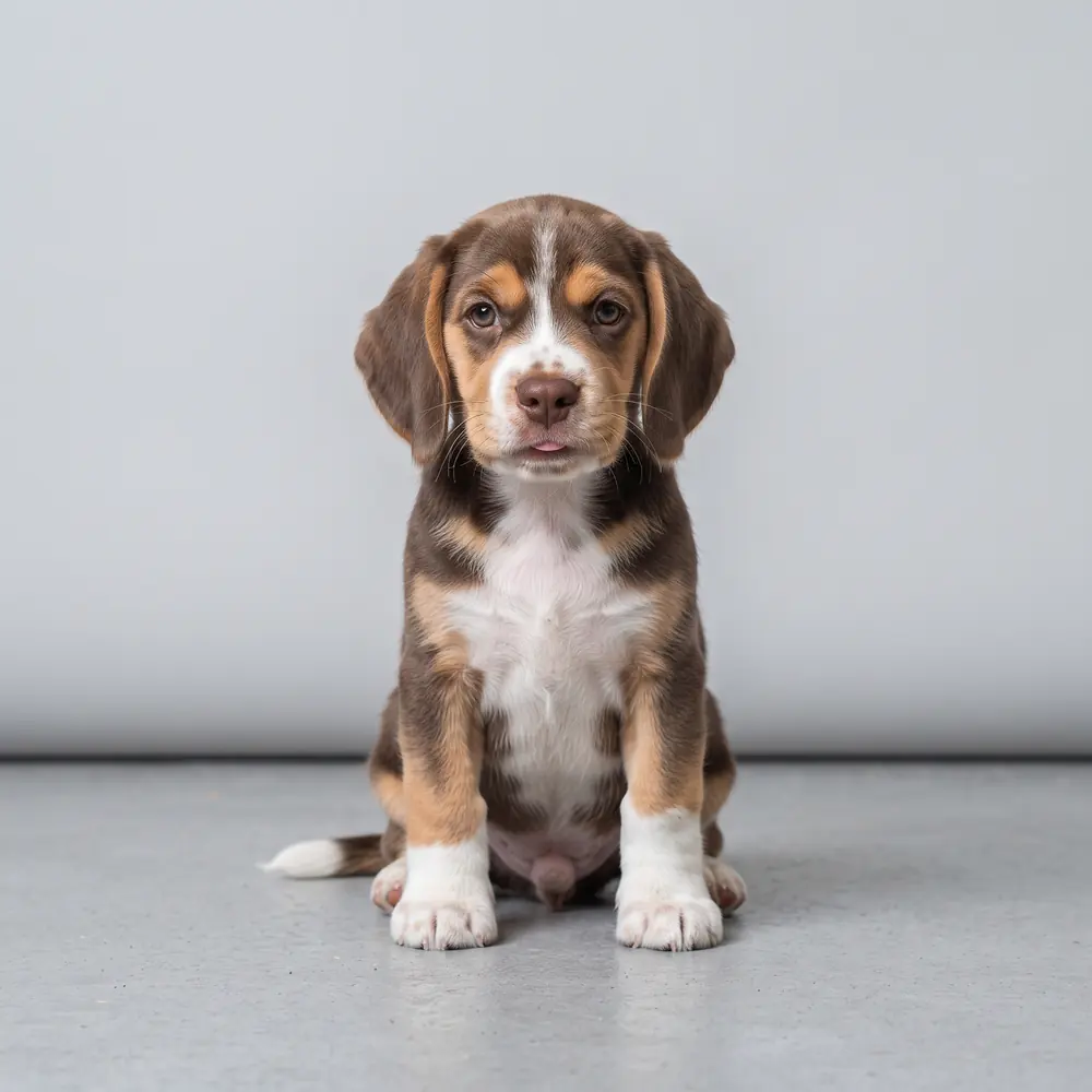 Illustration of a Beagle: chocolate tri coat. Not a photograph of a puppy for sale.