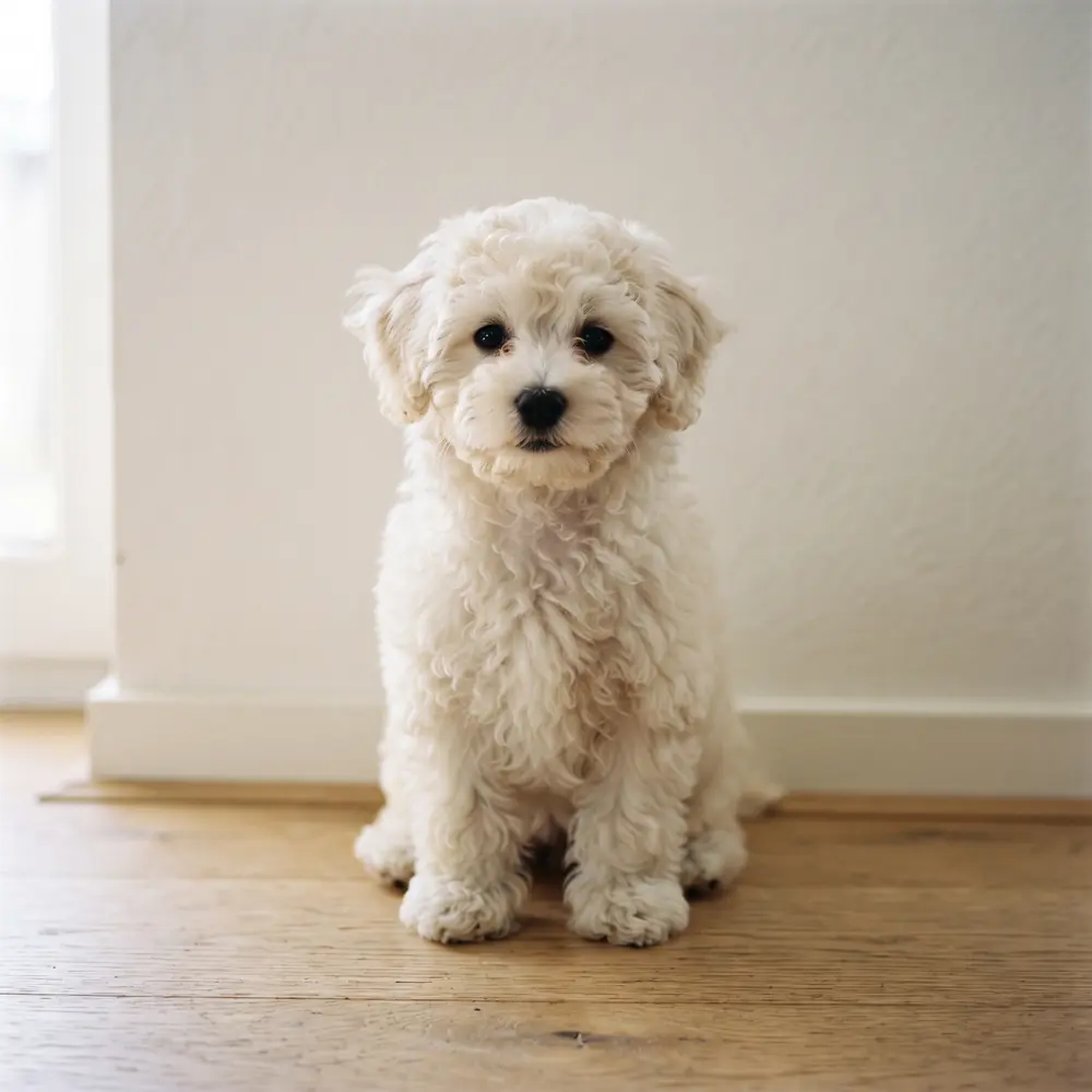 Illustration of a Bichon Frise: ivory coat. Not a photograph of a puppy for sale.