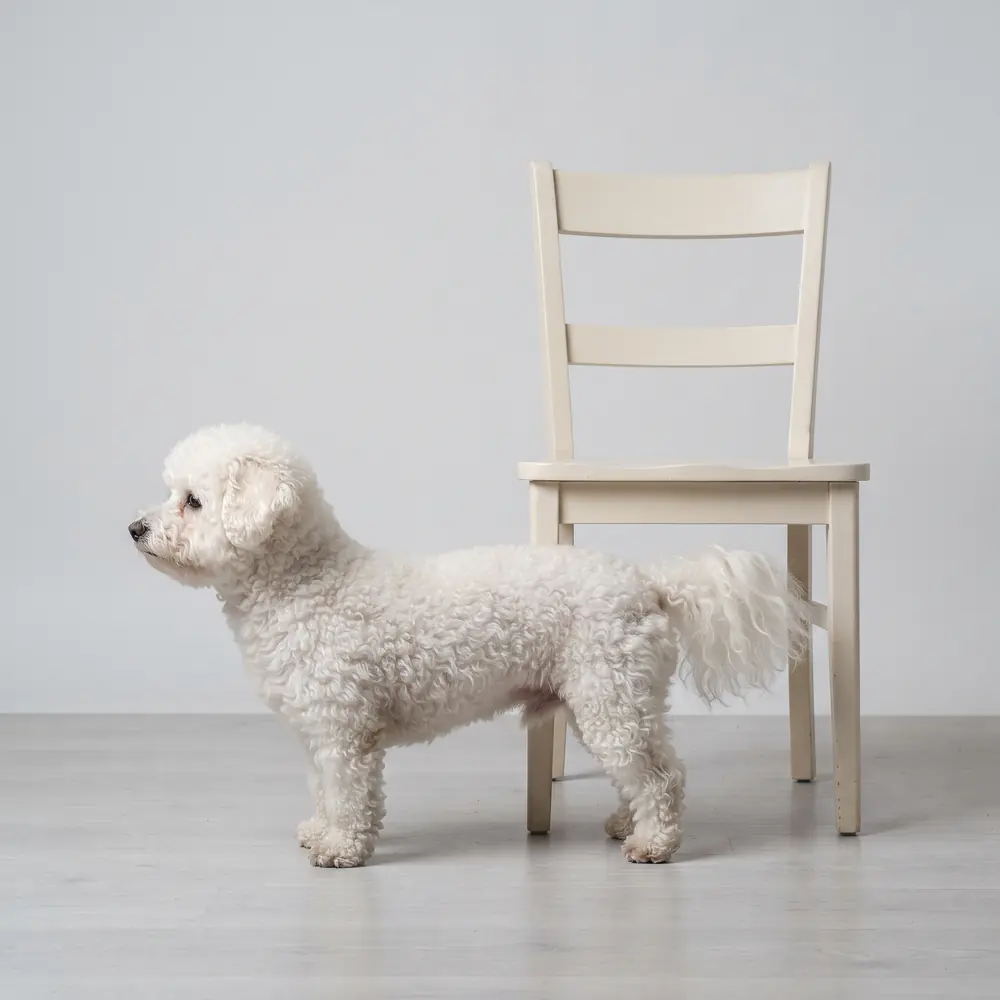 Illustration of a Bichon Frise: grown, about 5–8 kg. Not a photograph of a puppy for sale.