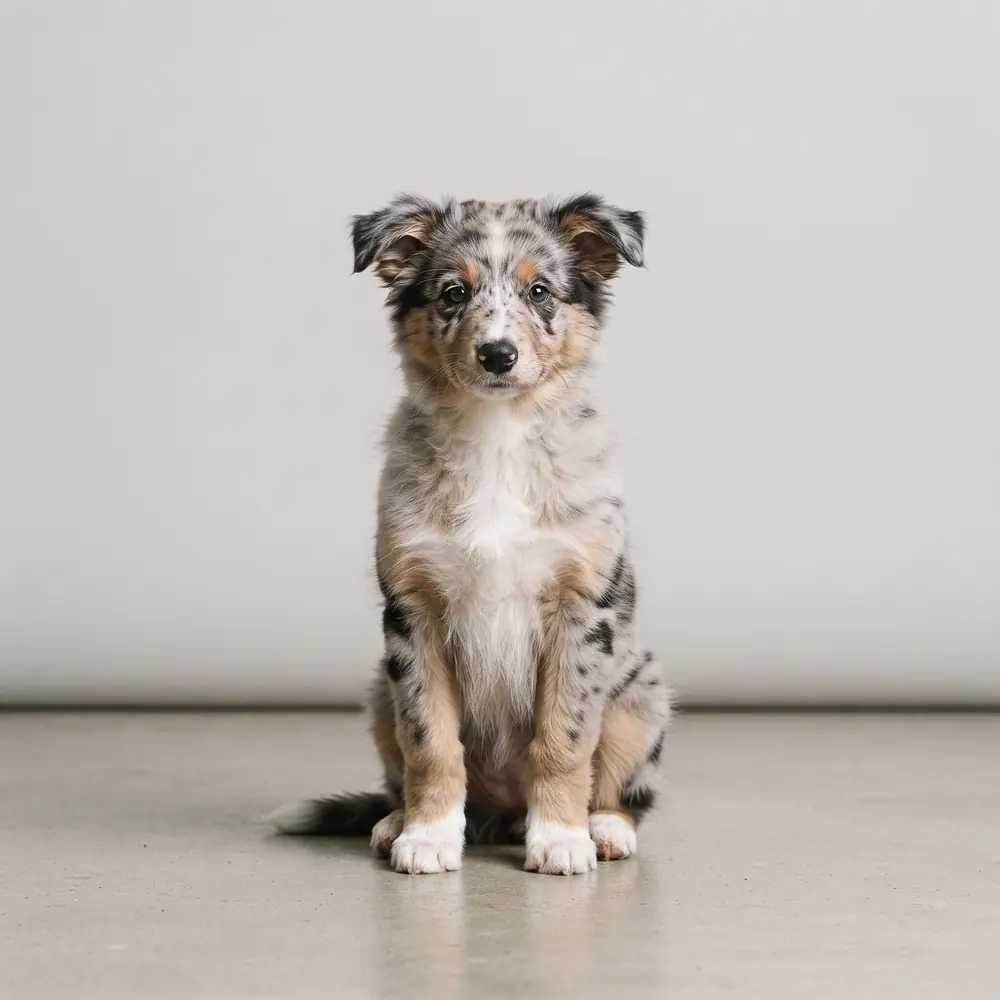 Illustration of a Border Collie: blue merle coat. Not a photograph of a puppy for sale.