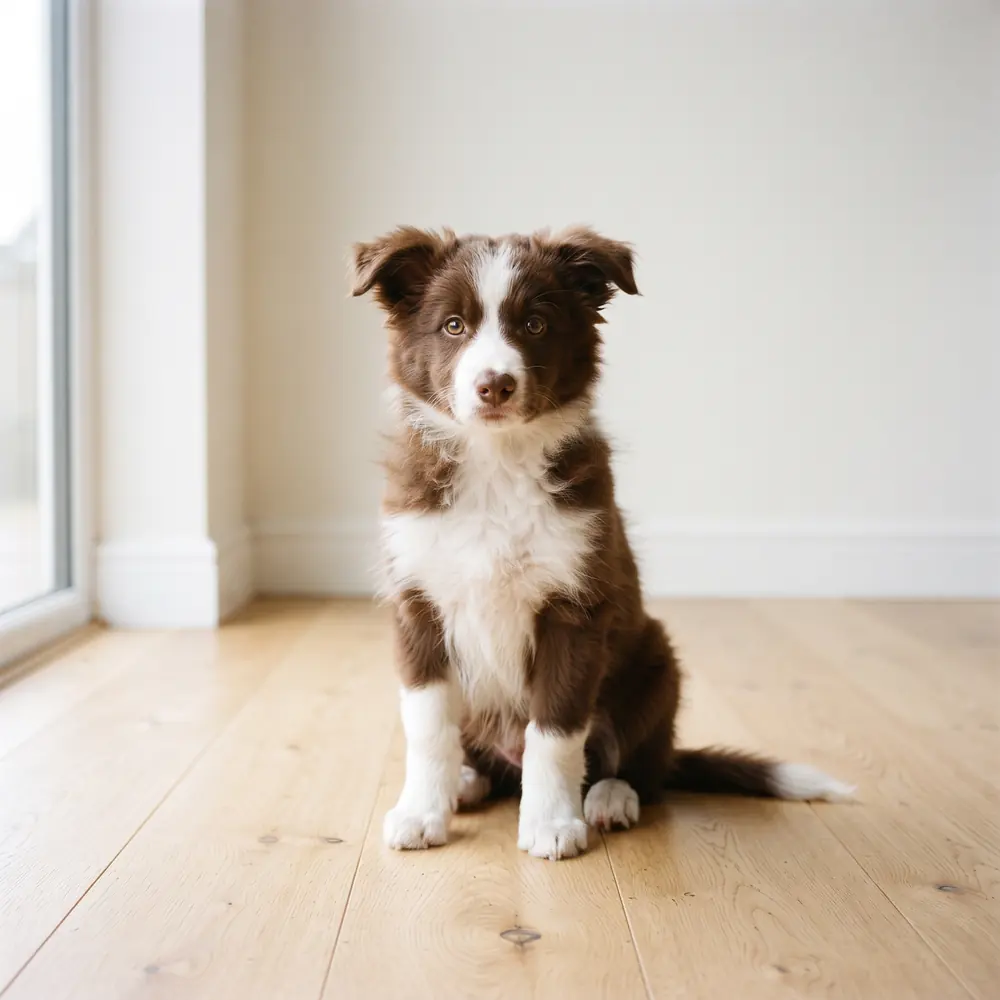 Illustration of a Border Collie: chocolate coat. Not a photograph of a puppy for sale.