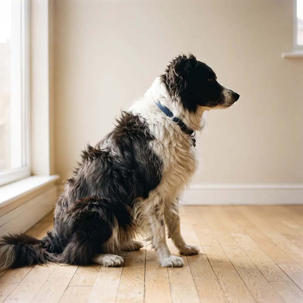 Illustration of a Border Collie: the coat between grooms. Not a photograph of a puppy for sale.