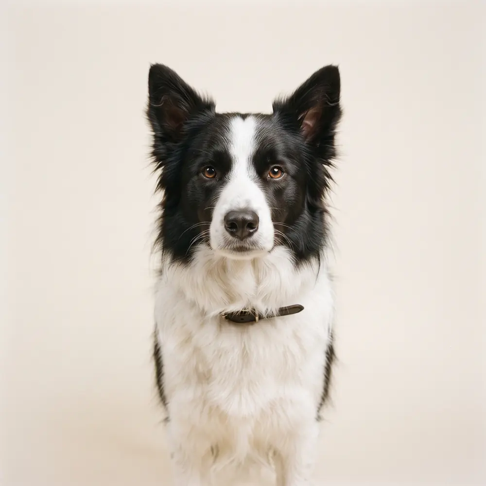 Illustration of a Border Collie: head, ears and muzzle up close. Not a photograph of a puppy for sale.