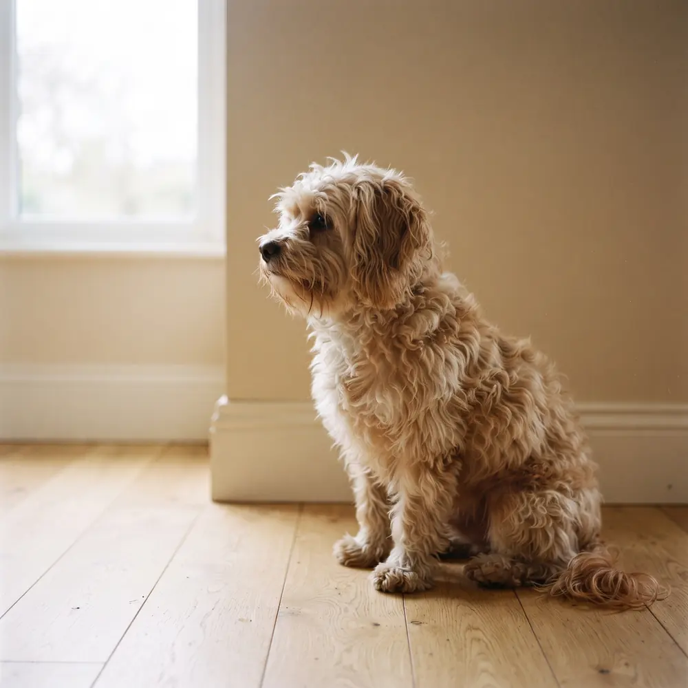 Illustration of a Cavachon: the coat between grooms. Not a photograph of a puppy for sale.