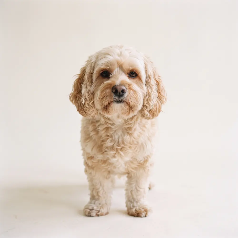 Illustration of a Cavachon: head, ears and muzzle up close. Not a photograph of a puppy for sale.