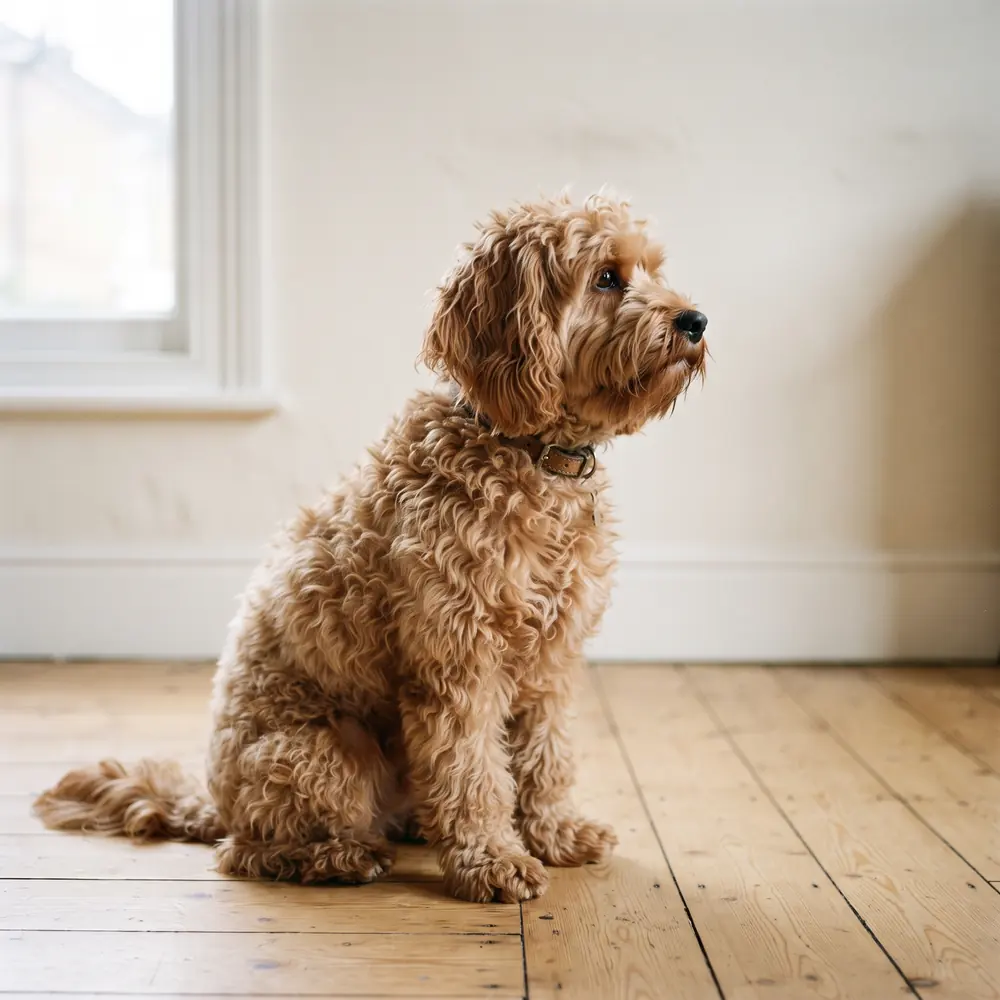 Illustration of a Cavapoo: the coat between grooms. Not a photograph of a puppy for sale.
