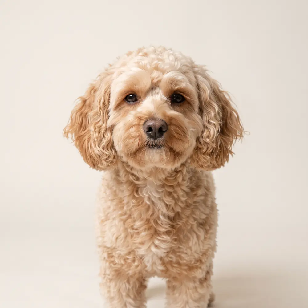 Illustration of a Cavapoo: head, ears and muzzle up close. Not a photograph of a puppy for sale.