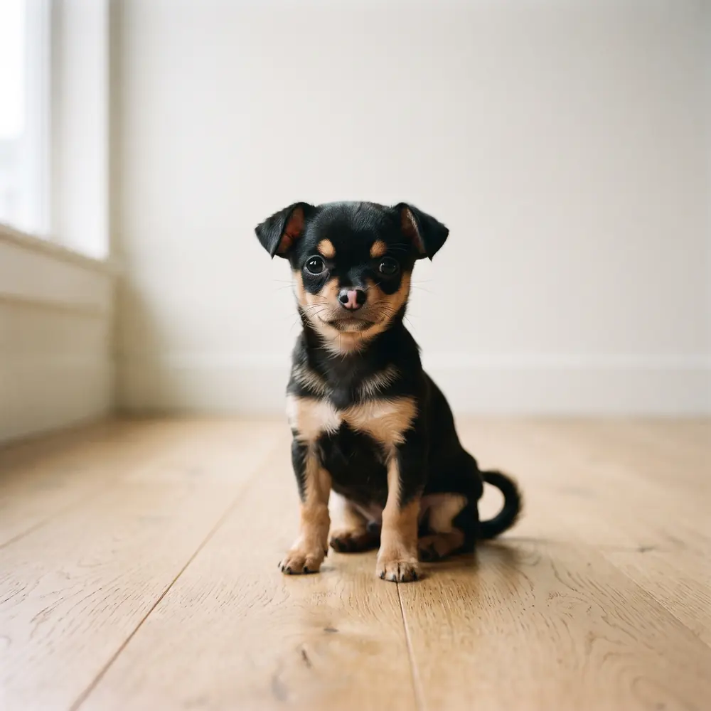 Illustration of a Chihuahua: black & tan coat. Not a photograph of a puppy for sale.