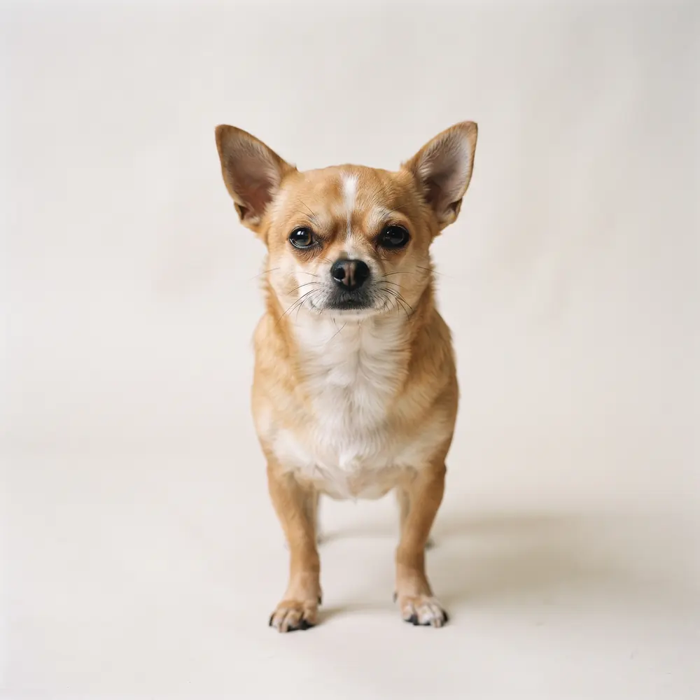 Illustration of a Chihuahua: head, ears and muzzle up close. Not a photograph of a puppy for sale.