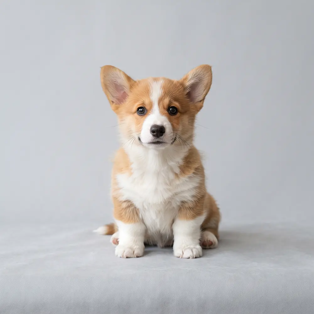 Illustration of a Corgi: red & white coat. Not a photograph of a puppy for sale.