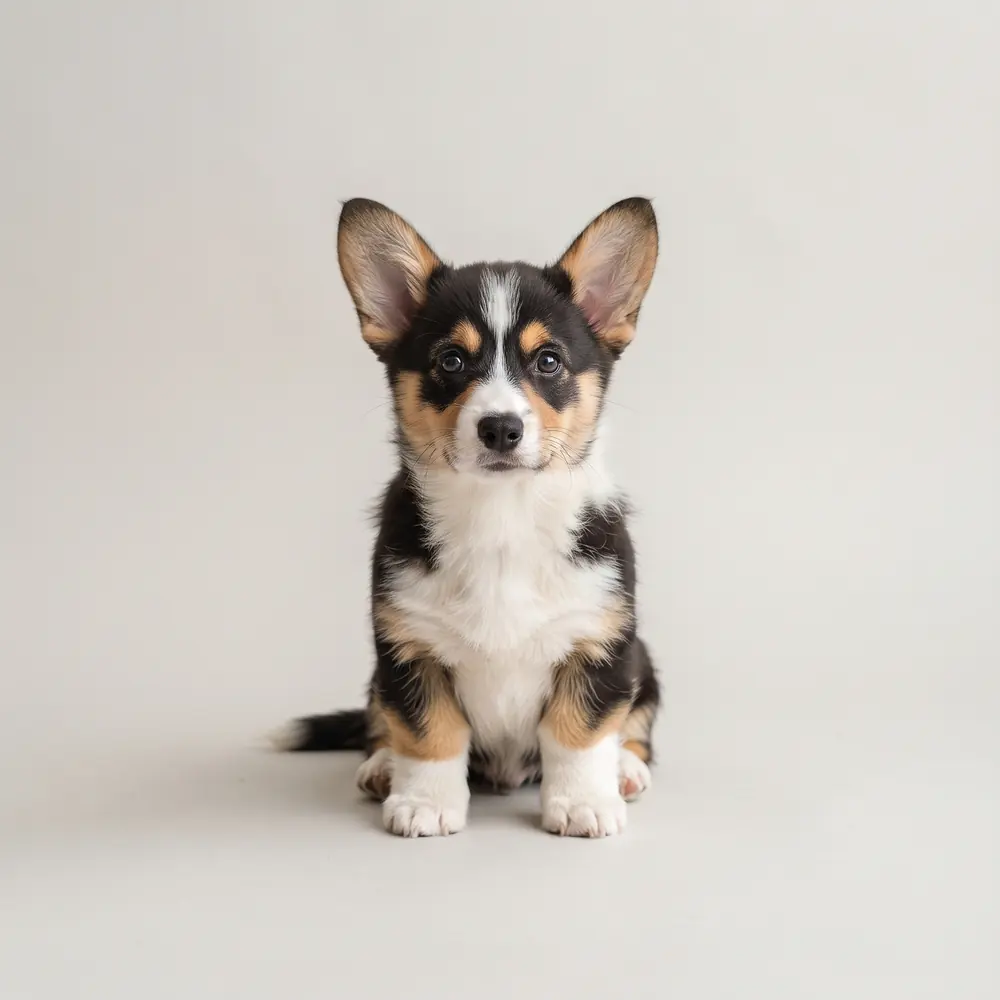 Illustration of a Corgi: tri-colour coat. Not a photograph of a puppy for sale.