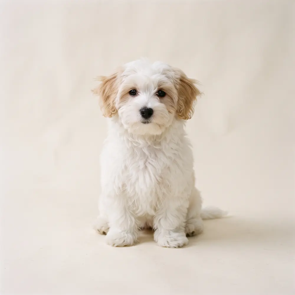 Illustration of a Coton de Tulear: the breed standard colour coat. Not a photograph of a puppy for sale.