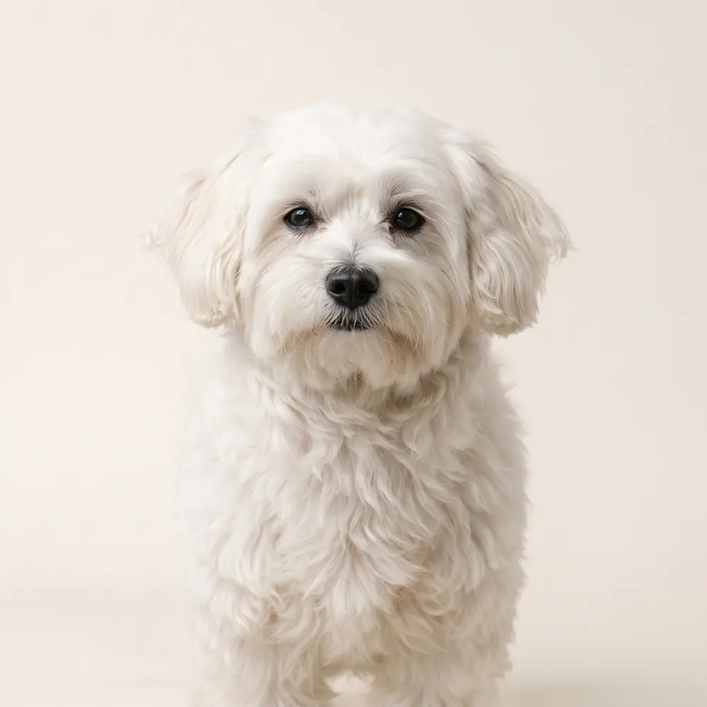 Illustration of a Coton de Tulear: head, ears and muzzle up close. Not a photograph of a puppy for sale.