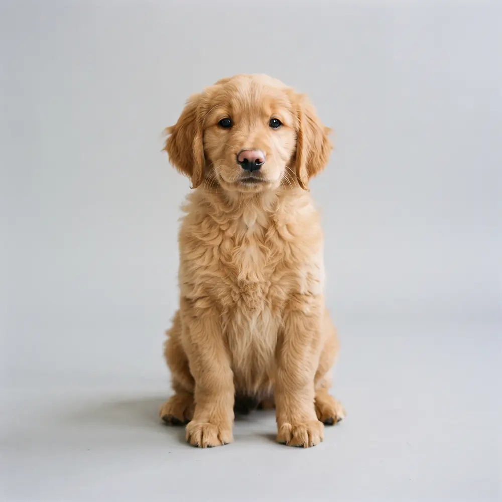 Illustration of a Golden Retriever: golden coat. Not a photograph of a puppy for sale.
