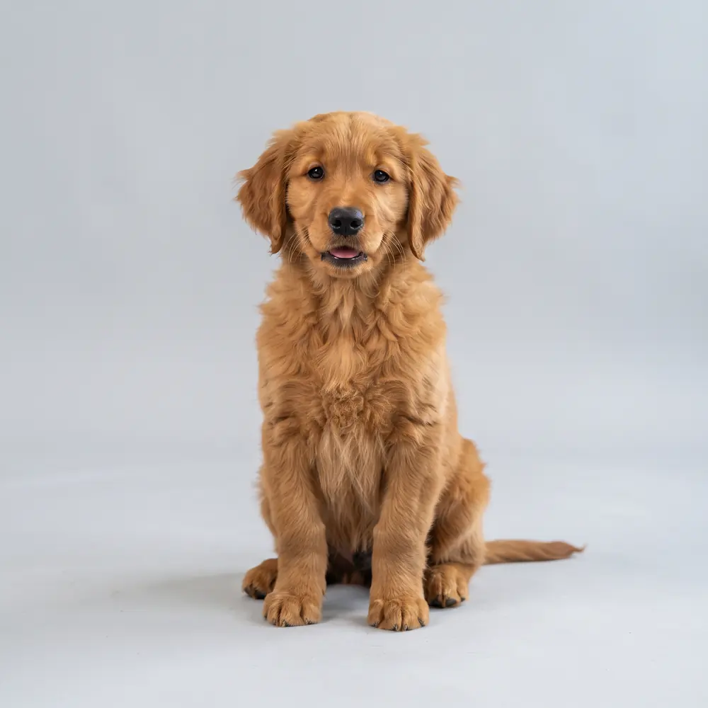 Illustration of a Golden Retriever: dark golden coat. Not a photograph of a puppy for sale.