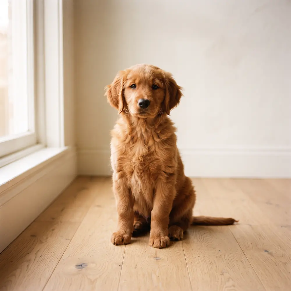 Illustration of a Golden Retriever: red golden coat. Not a photograph of a puppy for sale.