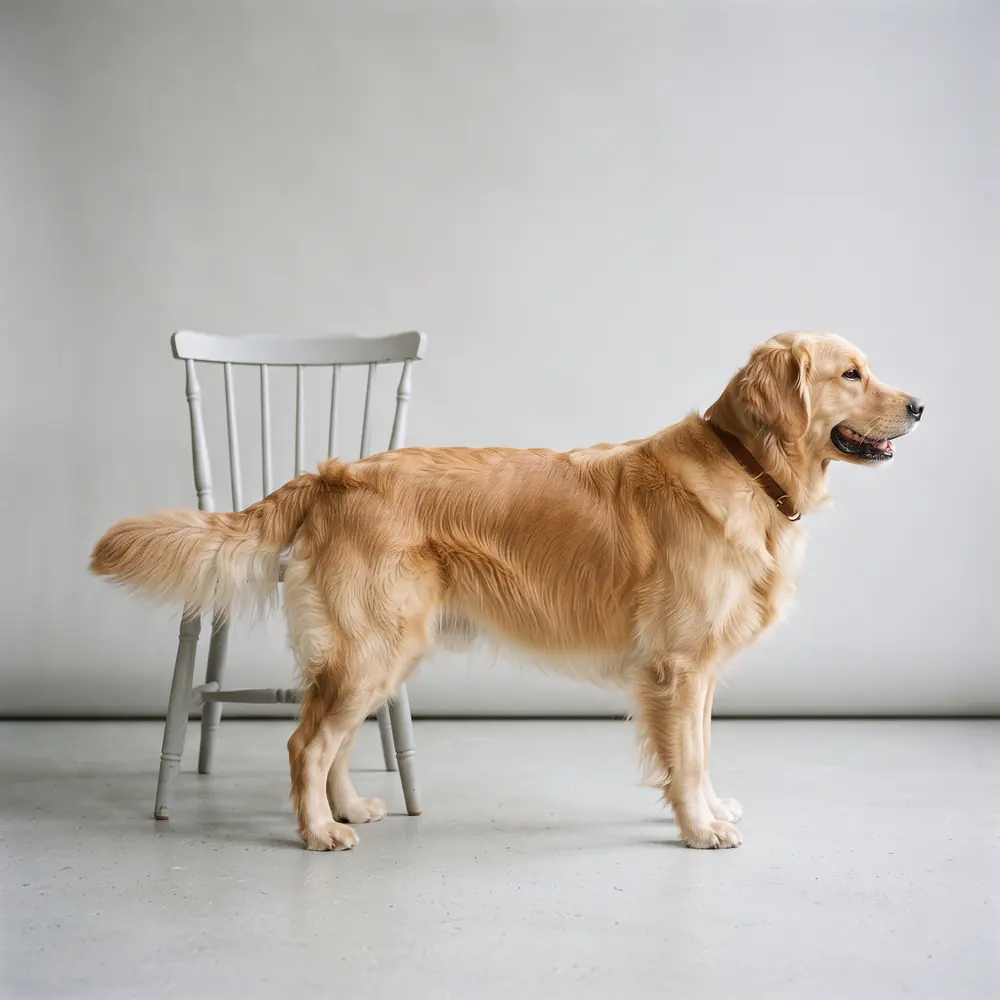 Illustration of a Golden Retriever: grown, about 25–34 kg. Not a photograph of a puppy for sale.