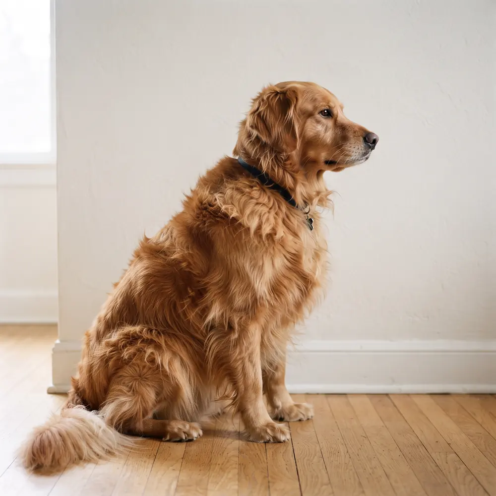 Illustration of a Golden Retriever: the coat between grooms. Not a photograph of a puppy for sale.