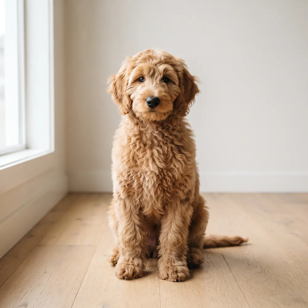 Illustration of a Goldendoodle: the breed standard colour coat. Not a photograph of a puppy for sale.