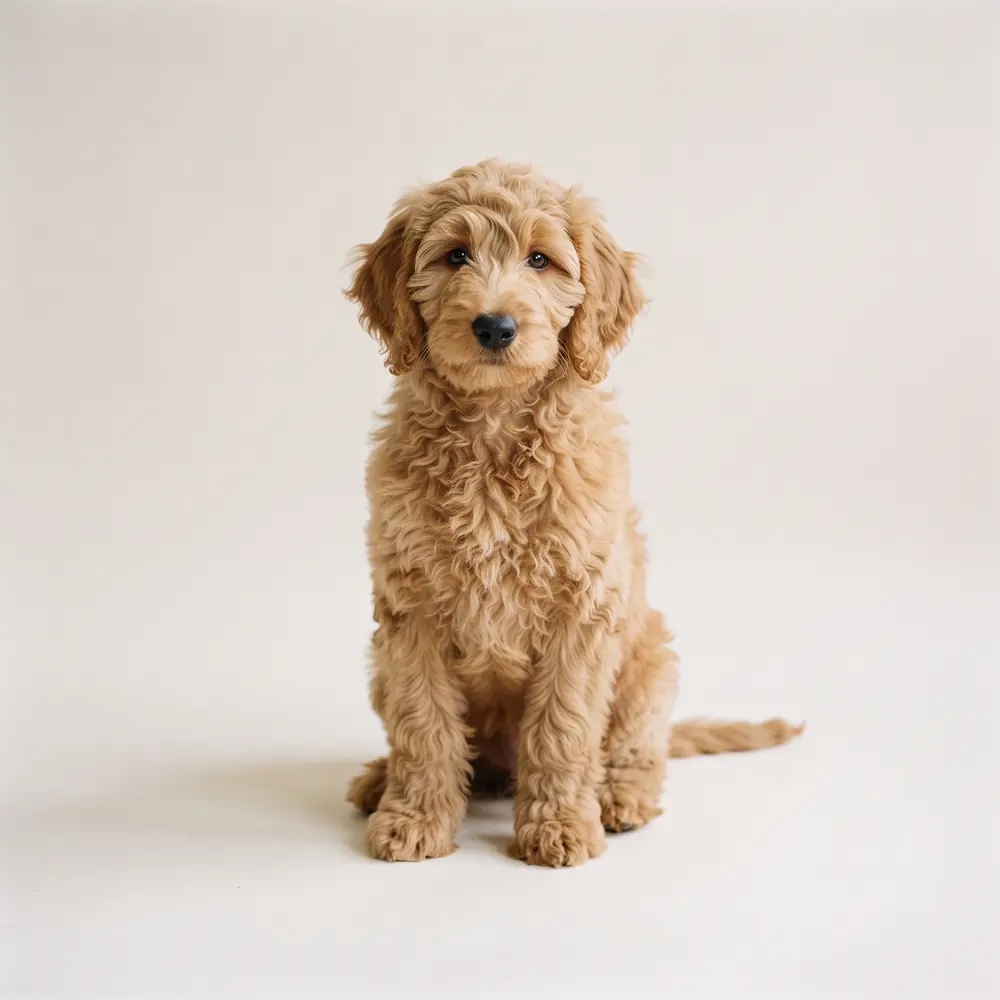 Illustration of a Goldendoodle: the breed standard colour coat. Not a photograph of a puppy for sale.