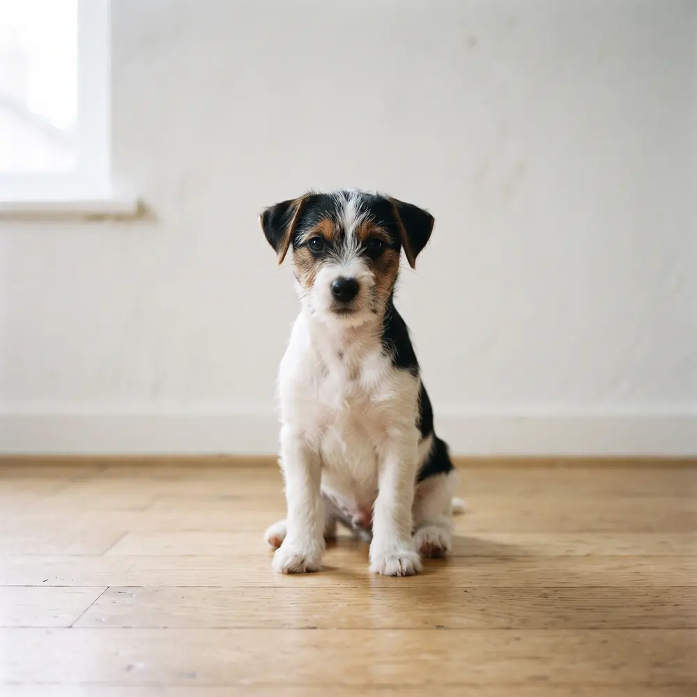 Illustration of a Jack Russell Terrier: tri-colour coat. Not a photograph of a puppy for sale.