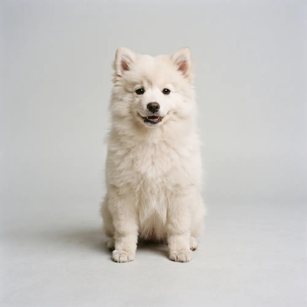 Illustration of a Japanese Spitz: cream white coat. Not a photograph of a puppy for sale.