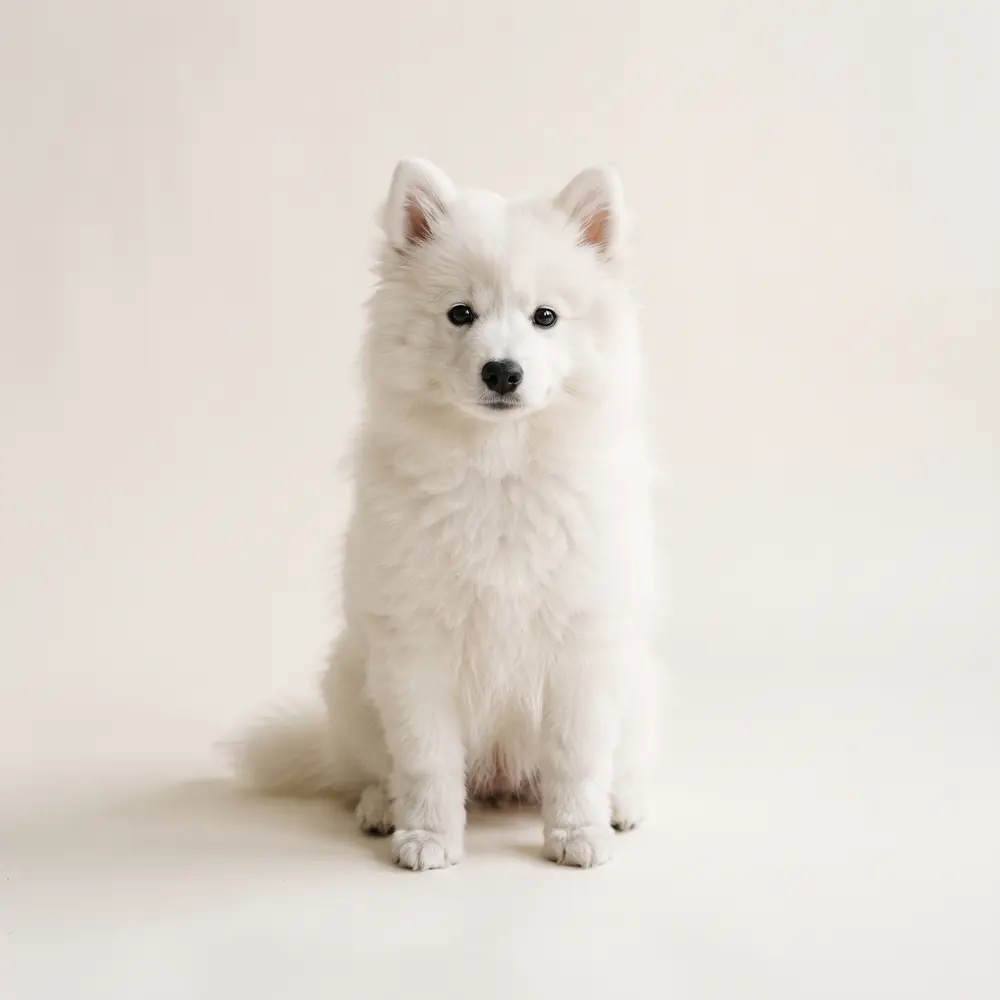 Illustration of a Japanese Spitz: white coat. Not a photograph of a puppy for sale.