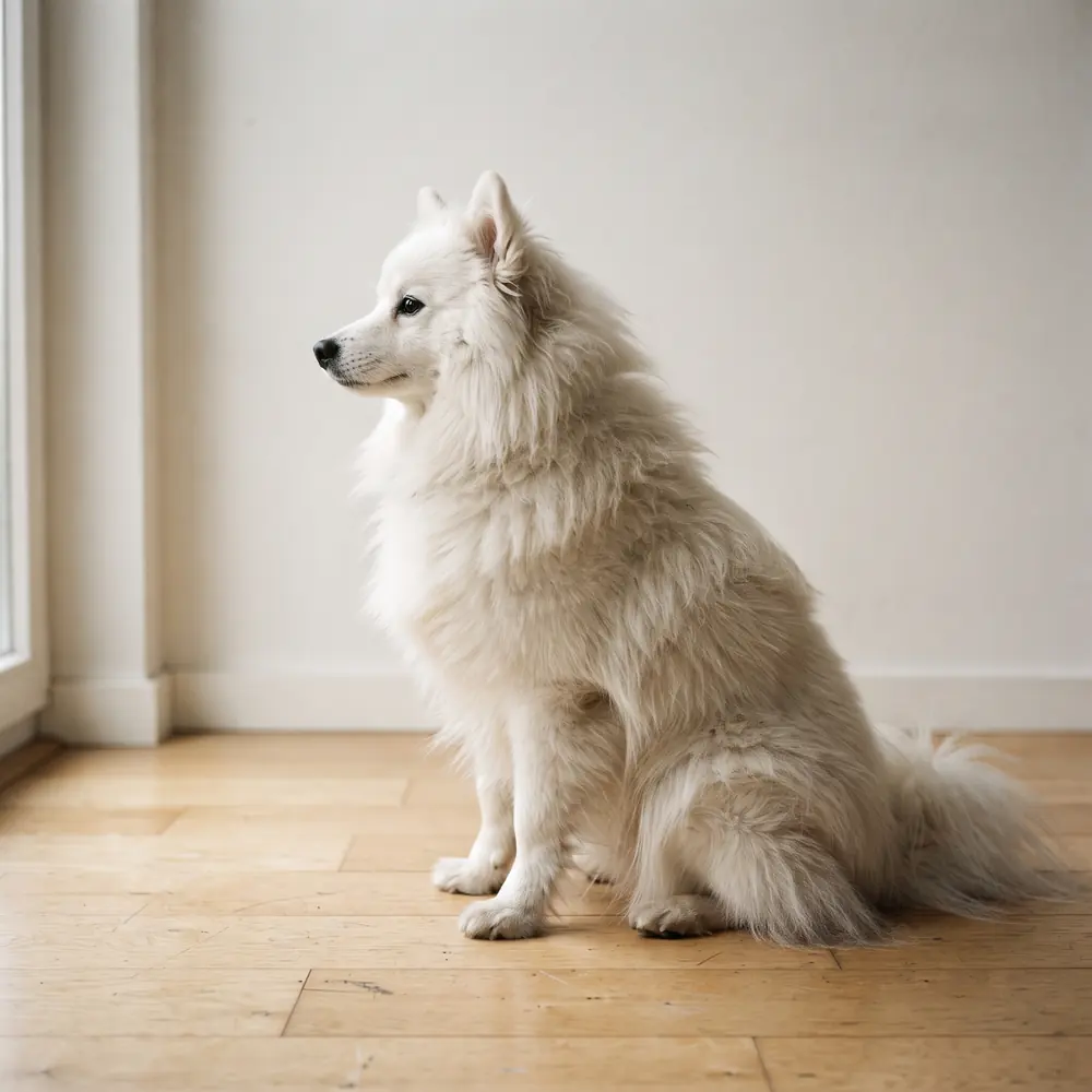 Illustration of a Japanese Spitz: the coat between grooms. Not a photograph of a puppy for sale.