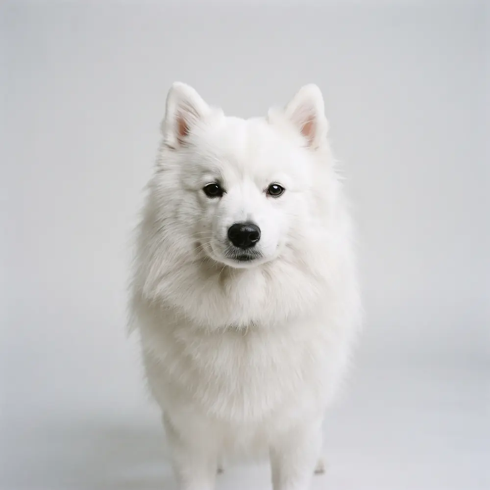 Illustration of a Japanese Spitz: head, ears and muzzle up close. Not a photograph of a puppy for sale.