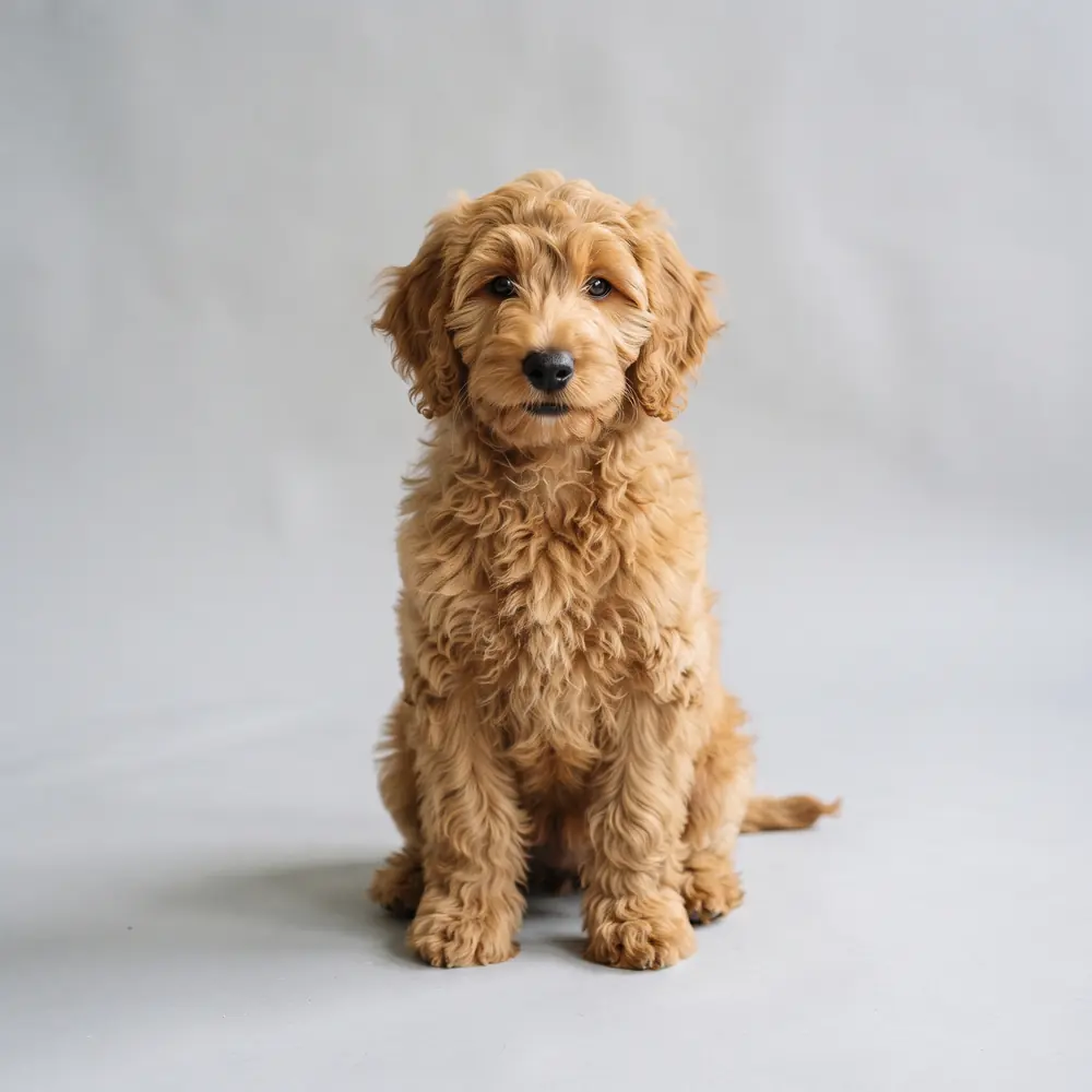 Illustration of a Labradoodle: golden coat. Not a photograph of a puppy for sale.