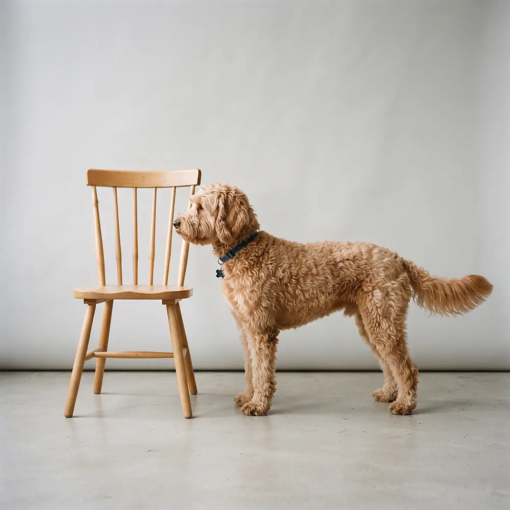 Illustration of a Labradoodle: grown, about 12–30 kg. Not a photograph of a puppy for sale.