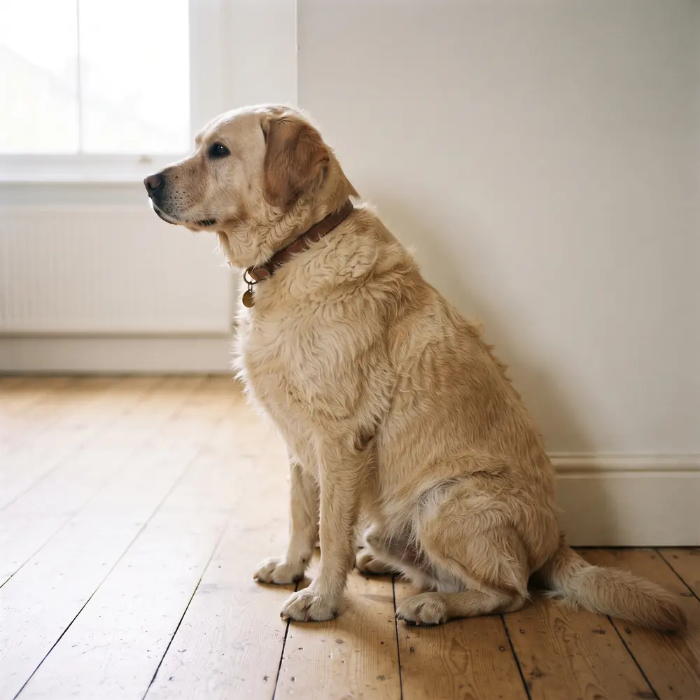 Illustration of a Labrador Retriever: the coat between grooms. Not a photograph of a puppy for sale.