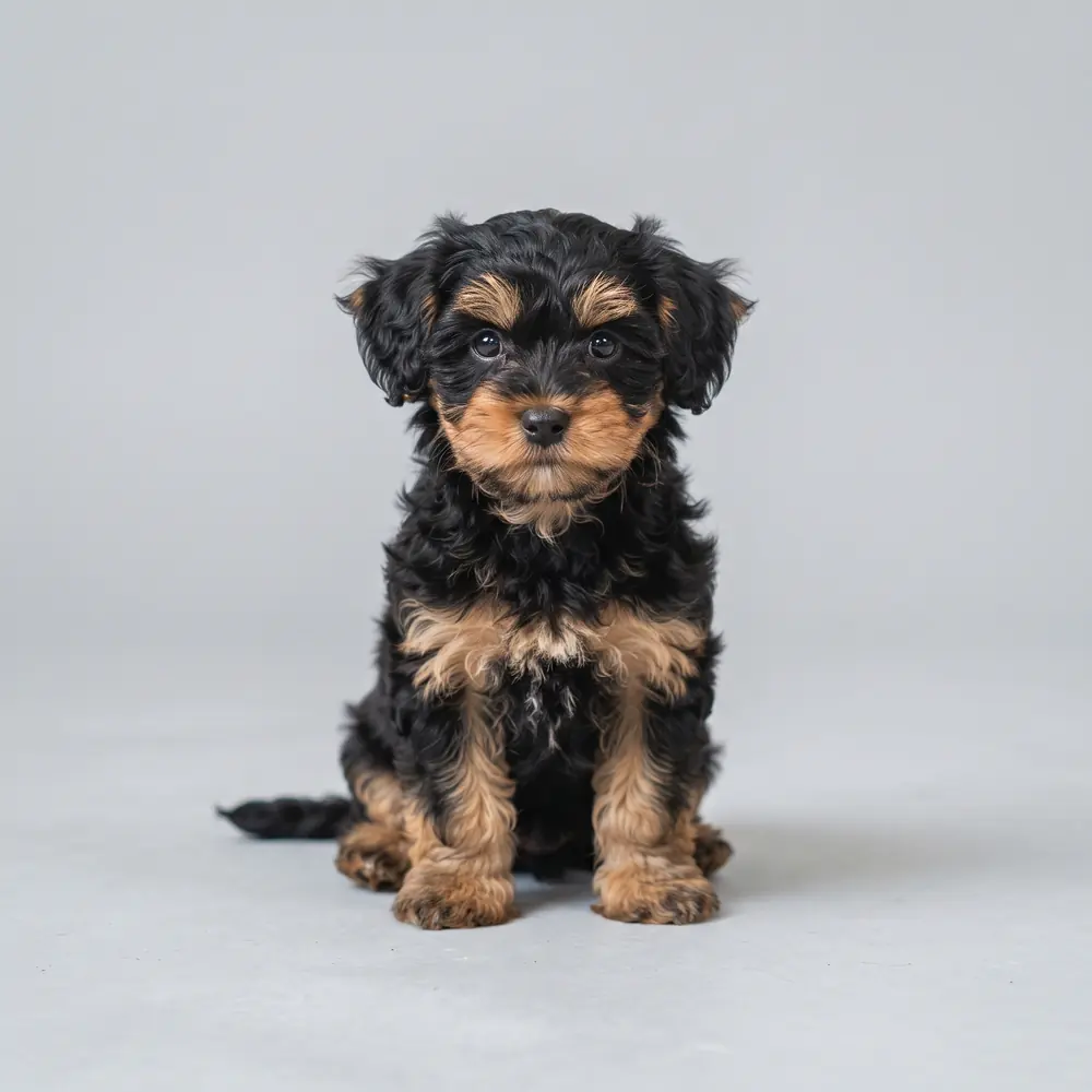 Illustration of a Morkie: black & tan coat. Not a photograph of a puppy for sale.