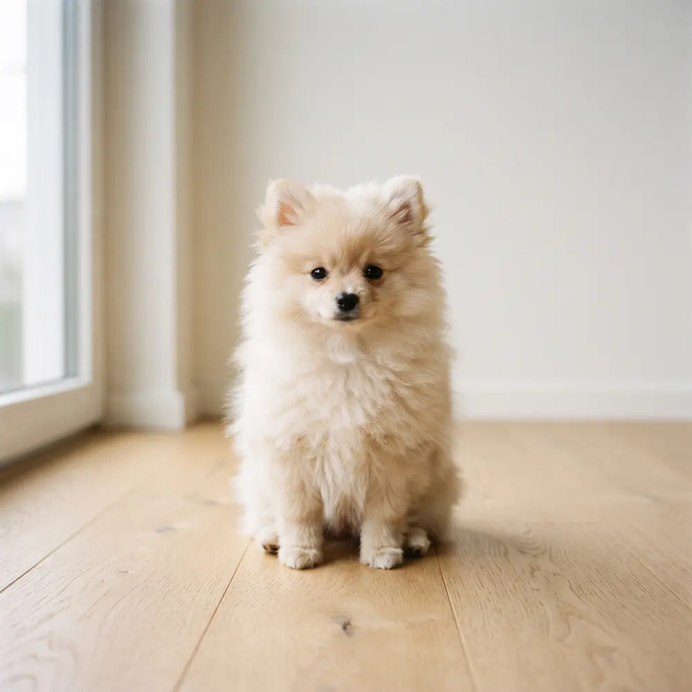 Illustration of a Pomeranian: cream coat. Not a photograph of a puppy for sale.