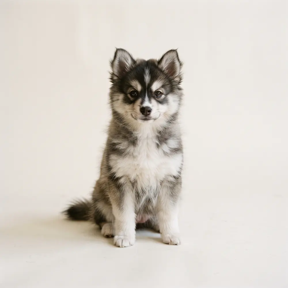 Illustration of a Pomsky: the breed standard colour coat. Not a photograph of a puppy for sale.