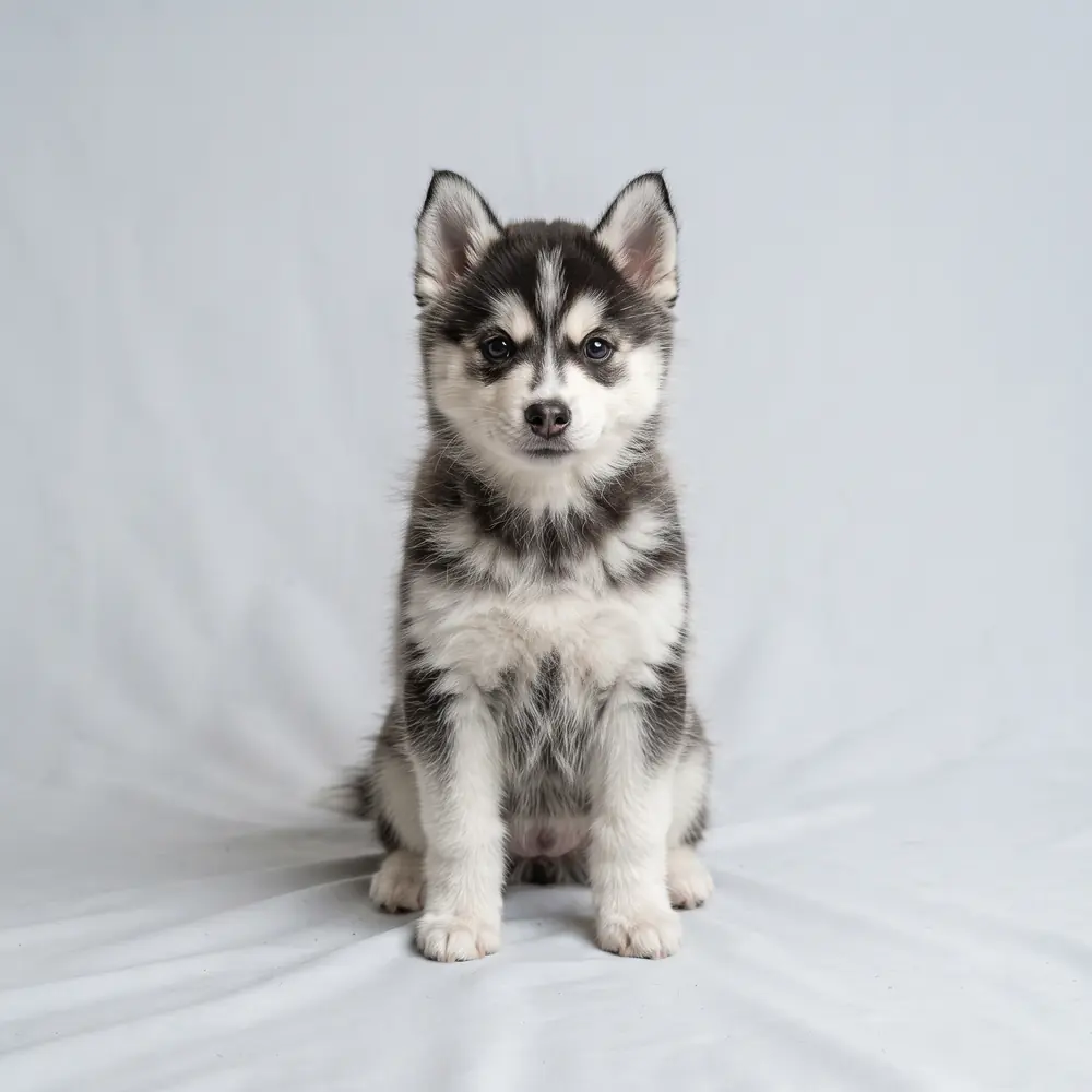 Illustration of a Pomsky: the breed standard colour coat. Not a photograph of a puppy for sale.