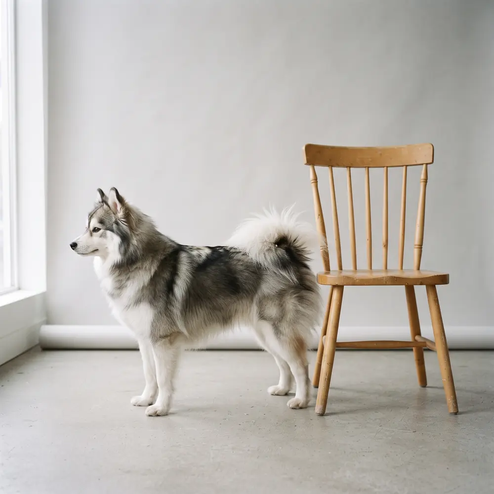 Illustration of a Pomsky: grown, about 7–14 kg. Not a photograph of a puppy for sale.