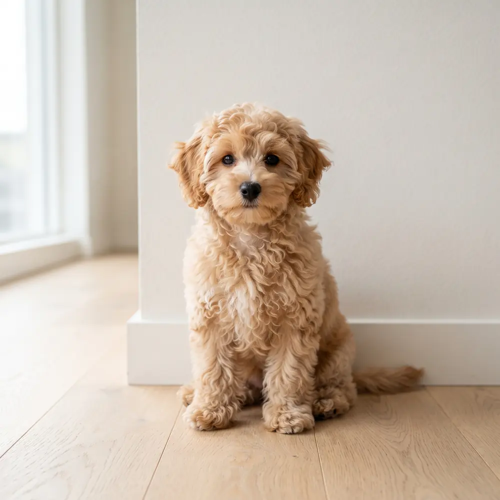 Illustration of a Poochon: the breed standard colour coat. Not a photograph of a puppy for sale.