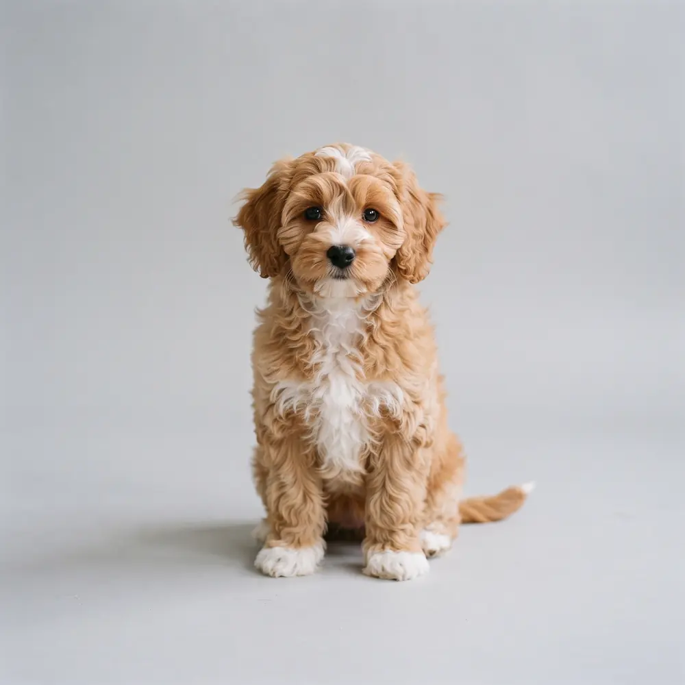 Illustration of a Poochon: the breed standard colour coat. Not a photograph of a puppy for sale.