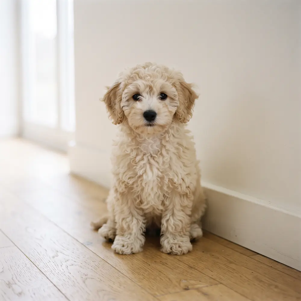 Illustration of a Poochon: the breed standard colour coat. Not a photograph of a puppy for sale.