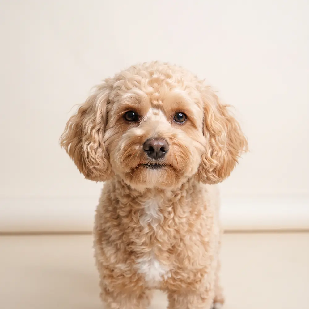 Illustration of a Poochon: head, ears and muzzle up close. Not a photograph of a puppy for sale.