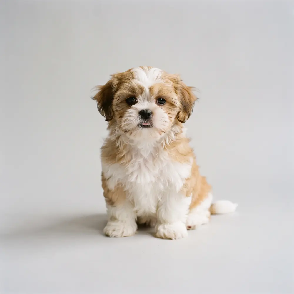 Illustration of a Shih Tzu: gold & white coat. Not a photograph of a puppy for sale.