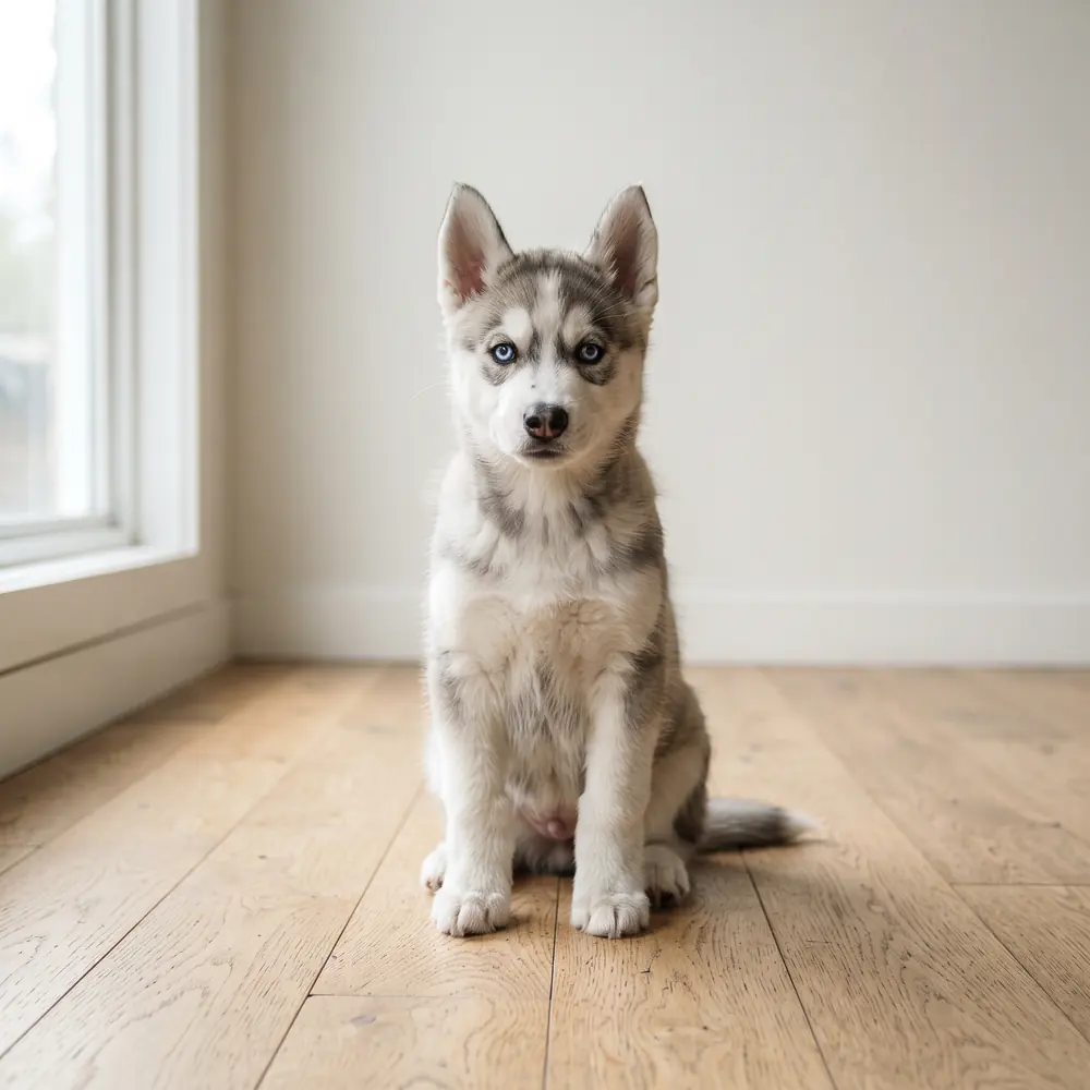 Illustration of a Siberian Husky: grey & white coat. Not a photograph of a puppy for sale.