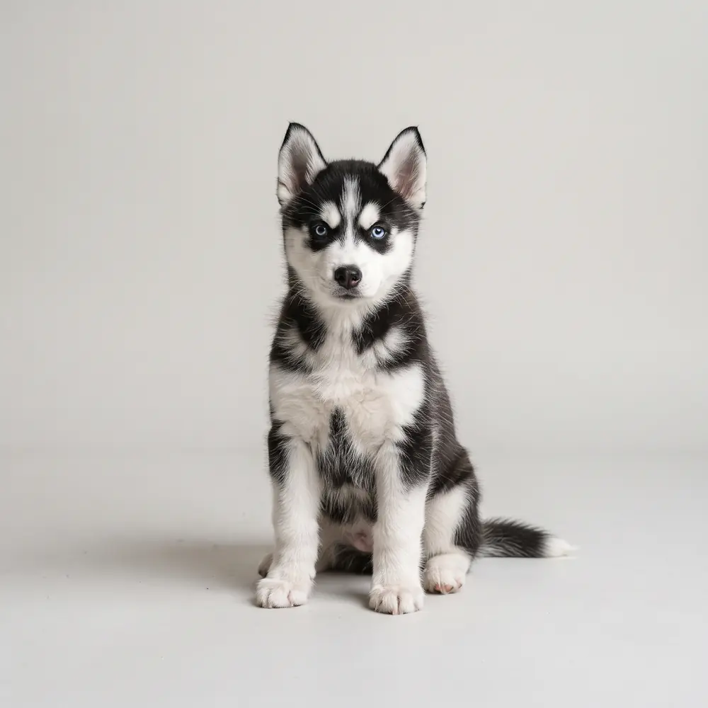 Illustration of a Siberian Husky: black & white coat. Not a photograph of a puppy for sale.