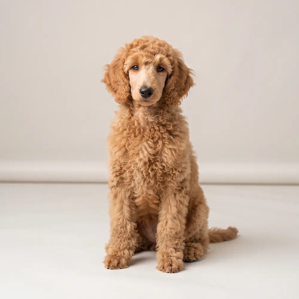 Illustration of a Standard Poodle: apricot coat. Not a photograph of a puppy for sale.