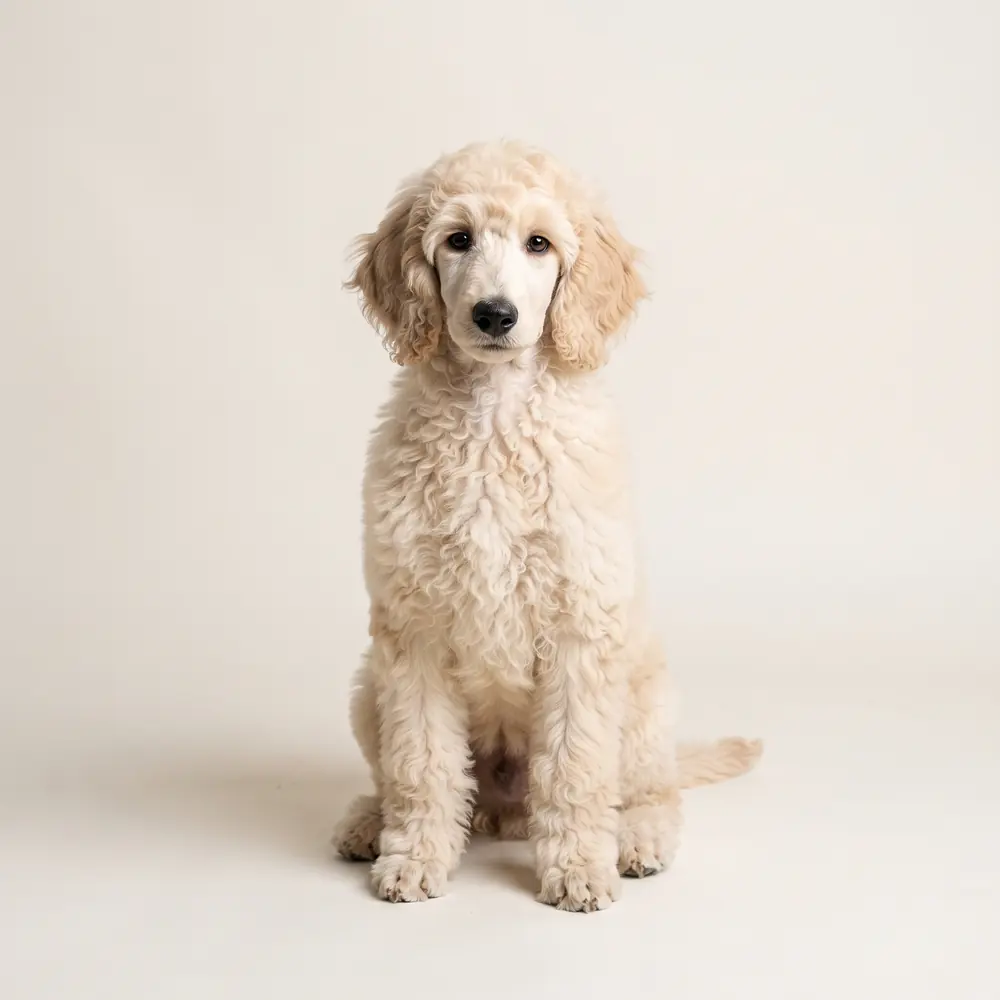 Illustration of a Standard Poodle: cream coat. Not a photograph of a puppy for sale.