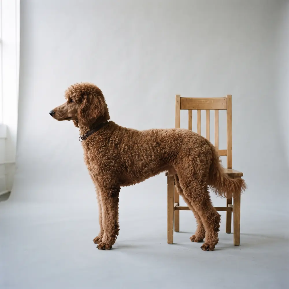 Illustration of a Standard Poodle: grown, about 20–32 kg. Not a photograph of a puppy for sale.